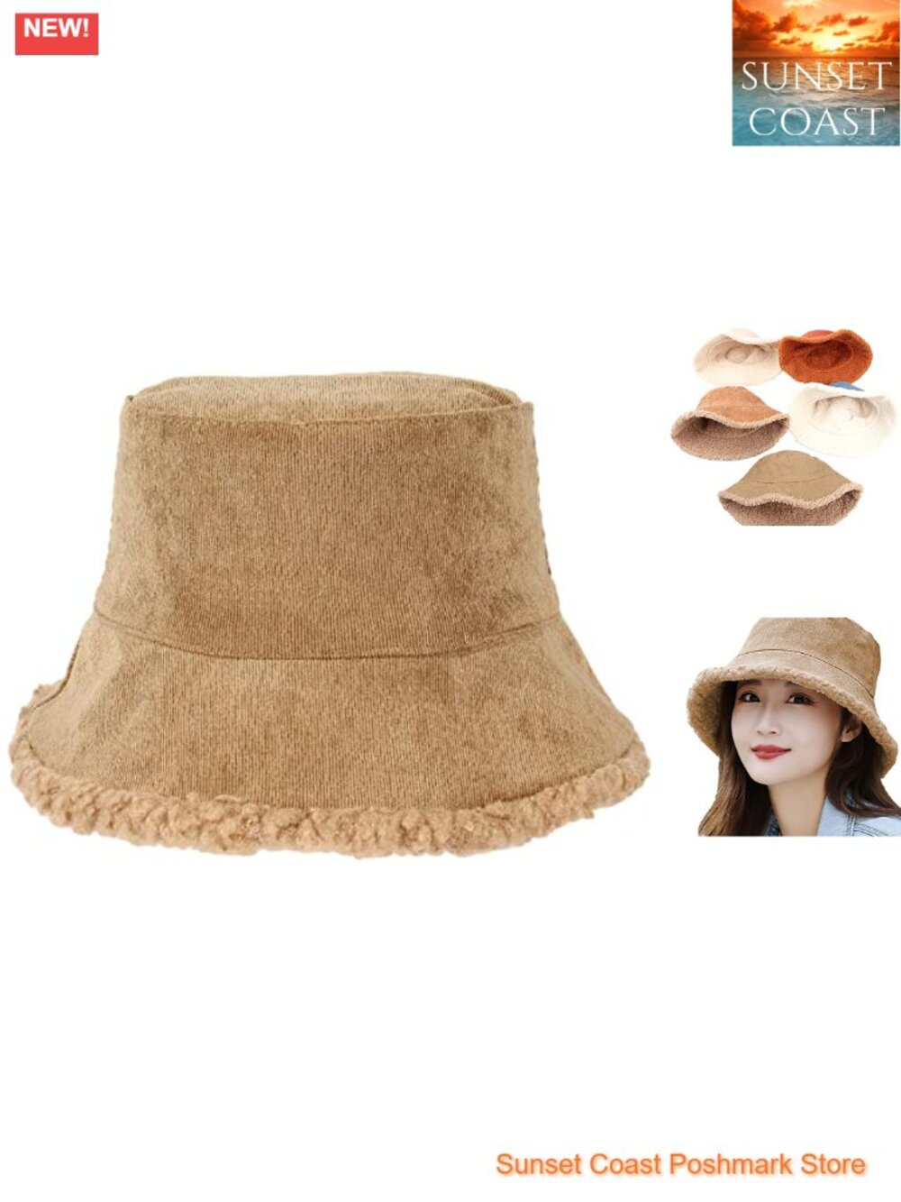 Corduroy Fleece Lined Bucket Hat Winter Fishman Cap One Size
